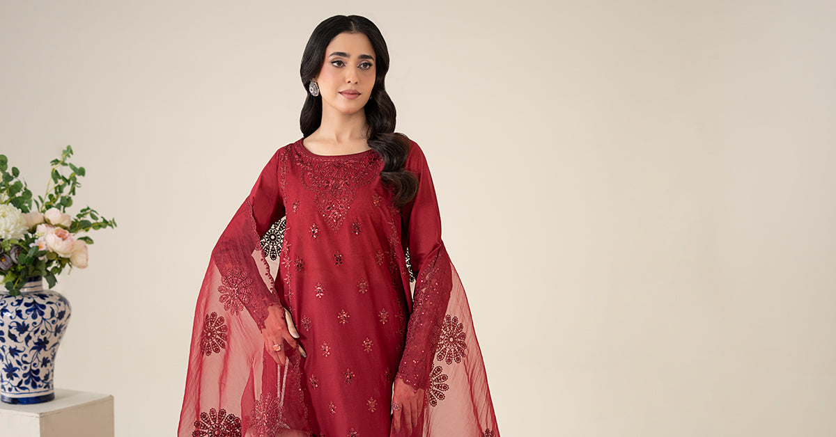 3 Piece Embroidered Dobby Suit |  DW-EA25-68