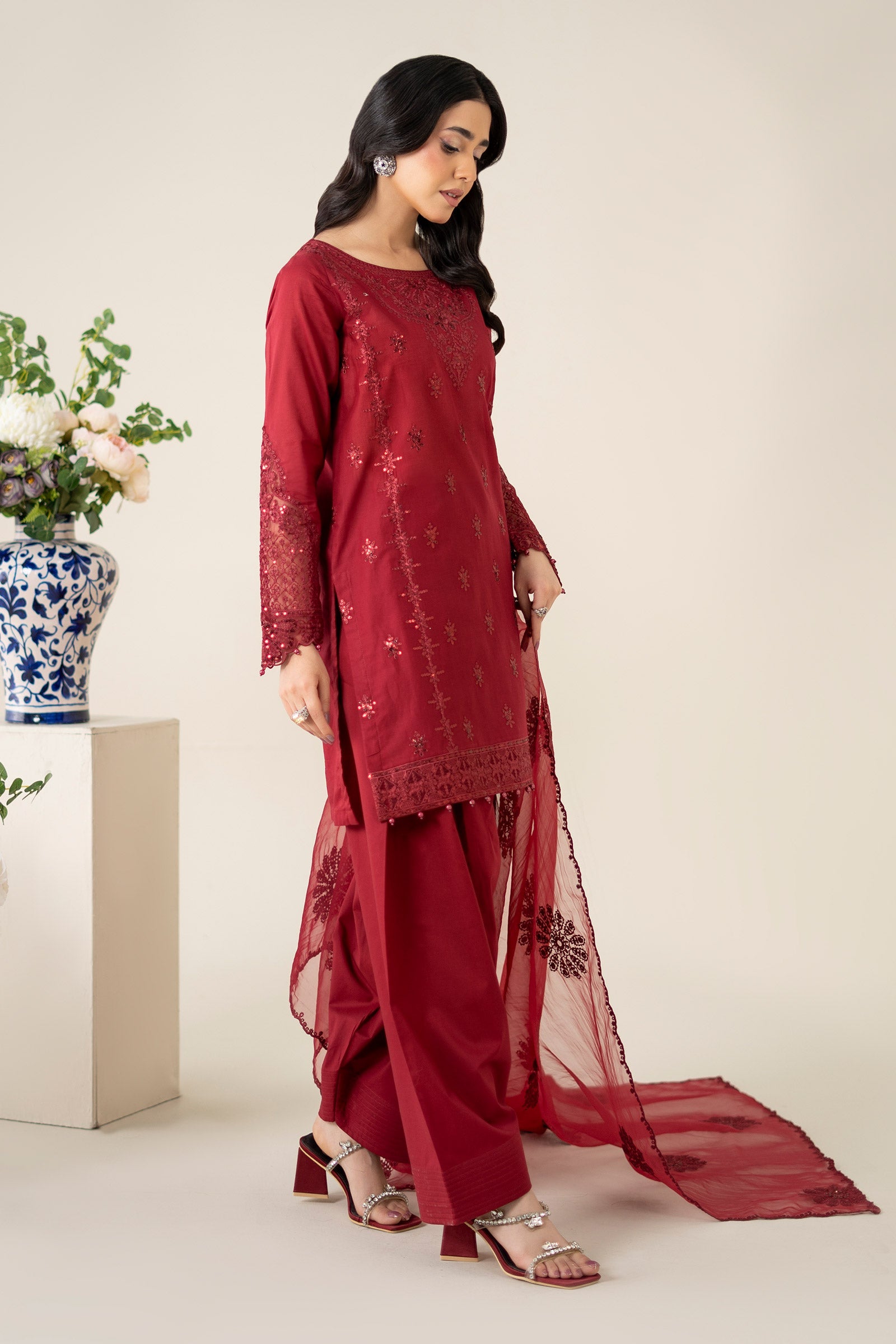 3 Piece Embroidered Dobby Suit |  DW-EA25-68